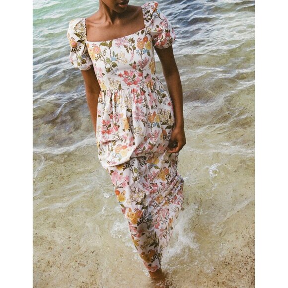 Coco Shop Short Sleeve Maxi Dress Multi Floral Print Cotton Rainbow Colorful M - Picture 2 of 16